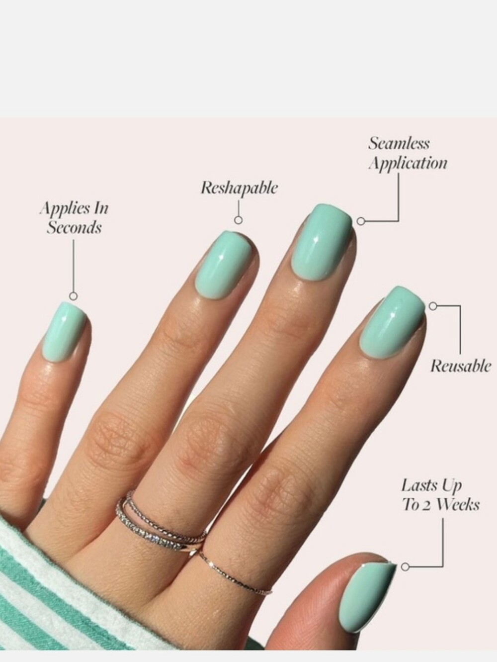 Glamnetic Short Squoval Soft Teal Press-On Nails - Picture 2 of 10